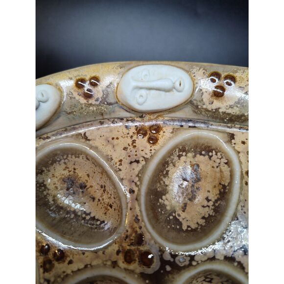 Handmade Devil Egg Platter Kat Jarose Rustic Stoneware Serving Tray Detail Faces - Picture 3 of 5